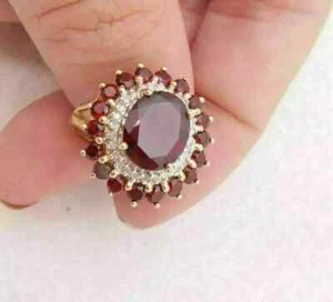 3Ct Oval Cut Red Garnet Vintage Women's Engagement Ring 14K Yellow Gold Finish - Picture 1 of 8