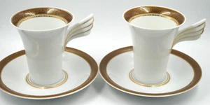 PAR NUEVO RARO MEDALLÓN ROSENTHAL VERSACE MEANDRE MARRÓN TAZA DE CAFÉ Y PLATILLO - Imagen 1 de 5