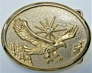 VINTAGE EAGLE BRASS BELT BUCKLE - TRUCKER BIKER PATRIOTIC COLORADO - Picture 1 of 3