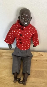 Handmade Boy Doll Porcelain Head Hands Feet Black Handmade Clothes RARE 17” L - Picture 1 of 9