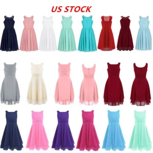 US Kids Sequined Chiffon Bridesmaid Wedding Party Ruched Bust Flower Girl Dress - Picture 1 of 131