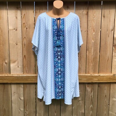 Vestido túnica cubierta de natación Aqua et Sol M borla atada playa azul mezcla de nailon UPF 50+ Foto 1 de 4