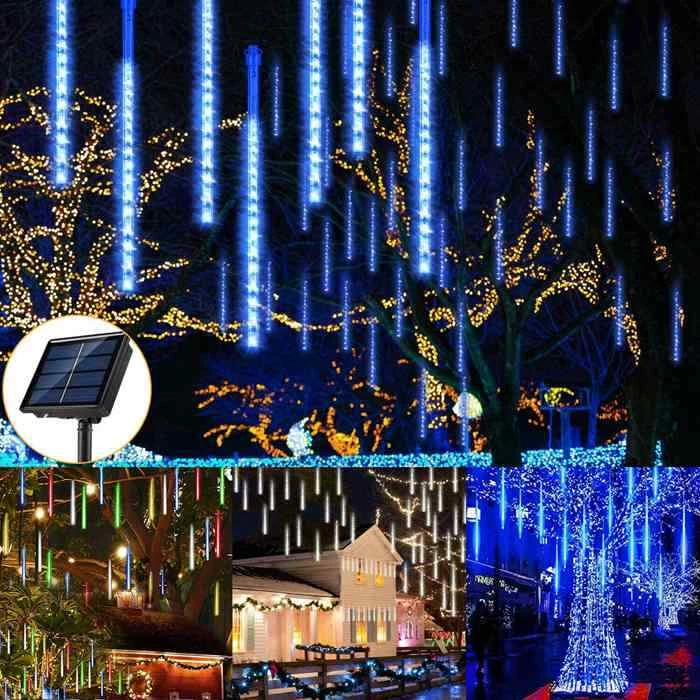 384 LED Solar Lluvia de Meteoros Cadena Luces Árbol Lámpara 8 Tubos Patio Exterior Navidad Foto 1 de 4