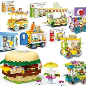 Puestos de comida callejera mercado tiendas ladrillos de construcción kit bloques de construcción juego de juguetes - Imagen 1 de 10