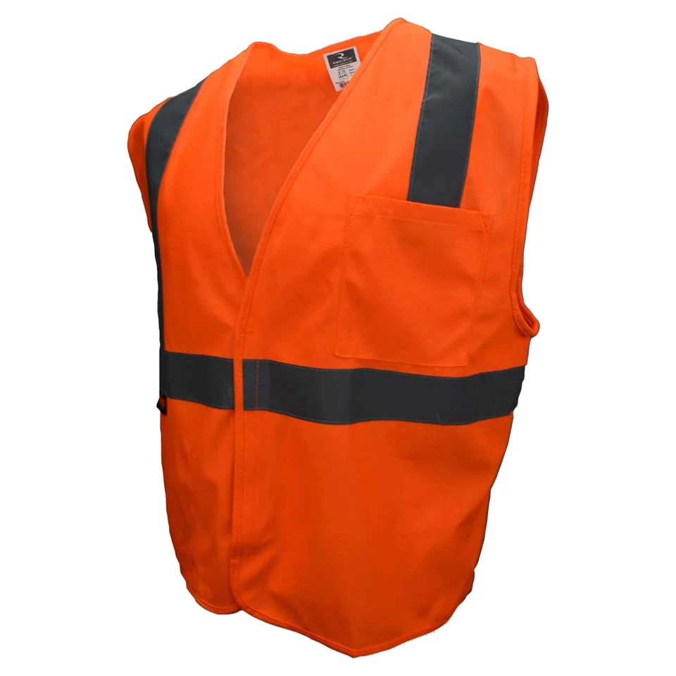 HI VIS ORG CLASS 2 HIGH VISIBILITY REFLECTIVE ROAD WORK CONSTRUCTION SAFETY VEST - Image 1 of 4