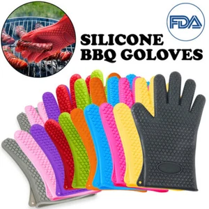 Silicone BBQ Heat Resistant Gloves Oven Grill Pot Holder Kitchen Cooking Mitts - Picture 1 of 19