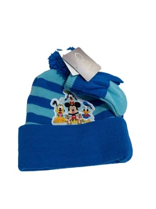 Disney 100th Mickey Mouse Pom Pom Winter Hat Glove Set for Little Girls Age 4-7 - Picture 1 of 2