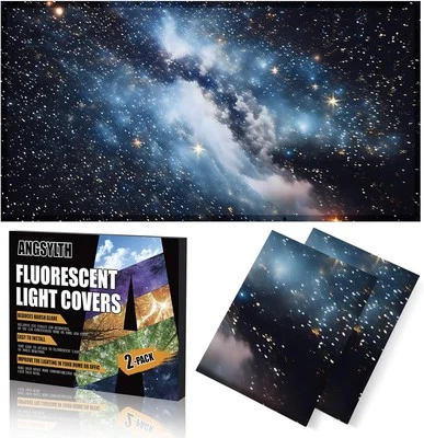 ANGSYLTH 2 Pcs Fluorescent Light Covers - 4 x 2 Feet for Ceiling Lights, Galaxy