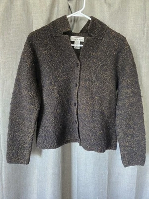 Кардиган с воротником из шерстяной смеси Deane & White черный/коричневый с крапинками размер XL винтажный - Изображение 1 из 4