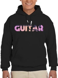 Retro Guitar Graphic Tee Hoodie Men's Black - Picture 1 of 5