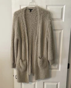 Forever 21 Soft Beige Fuzzy Cardigan size L length 35" bust 40" BNWOT - Picture 1 of 12