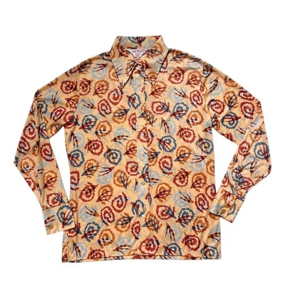70s vintage pointed collar blouse Lady Gloria abstract shape buttonup shirt. - Image 1 of 4