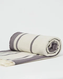 NEW! Organic Cotton Breeze Stripe Beach Blanket Tentree - Grey & White Ten Tree - Picture 1 of 5