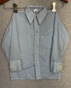 Vintage Sears Baby Hemd Gr. 5 blau Gingham Perma-Prest Langarm Druckknopfkragen USA - Bild 1 von 14