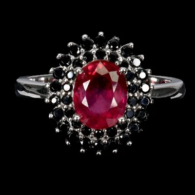 925 Sterling Silver Ring Oval Ruby 8x6mm Spinel Natural Gemstone Jewelry Size 7 - Image 1 of 4