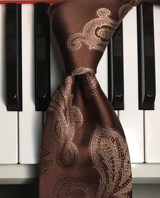 SEAN JOHN / Elegante Corbata Moca & Chic Marrón Chocolate Plumado Paisley Seda Foto 1 de 4