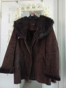 Brown Velvet Suede Fur Style Afghan Style Autumn 🍂 Winter Coat L 12 14 - Picture 1 of 13