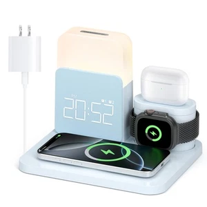7 in 1 Wireless Charging Station, Alarm Clock with Wireless Charger for Bedro... - Picture 1 of 7