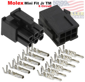 Molex 6-Pin Black Connector Pitch 4.20mm, w/18-24 AWG Mini-Fit Jr 