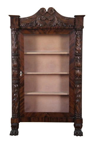 Antique American Empire Mahogany Hanging Counter Display Curio Cabinet Vitrine Cover