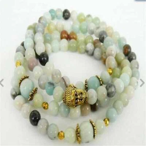 Pulsera Amazonita 6mm 108 Cuentas Cabeza de Buda Espiritualidad Budismo Oración - Imagen 1 de 3