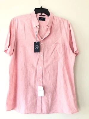 Camisa de Vestir Nordstrom 1901 XL Lino Algodón Rojo Slub Fineline Foto 1 de 4