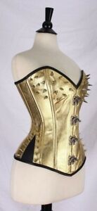 Real 100% Leather Corset New SPIKES Gold SteamPunk