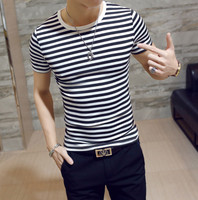 Men Stylish Tee Slim Fit Casual T-shirts Striped Shirt Fashion Short Sleeve Tops