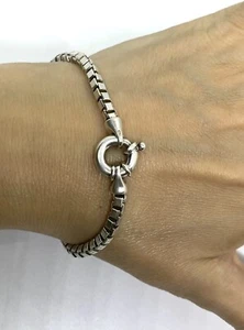 Vintage Italy Sterling Silver 3.91mm Square Box Link Chain Bracelet 7.3/4” 18g - Picture 1 of 15