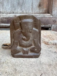Antique Old Original Brown Stone Hand Carved Hindu God Ganesha Sculpture - Picture 1 of 10