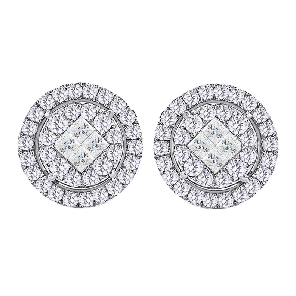 Aretes con racimo de diamantes naturales de 1,33 quilates de oro blanco de 14 k Foto 1 de 4