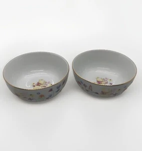 Disney Winnie The Pooh & Piglet Floral Soup Cereal Bowls Gold Rim 14 fl Oz PAIR - Picture 1 of 18