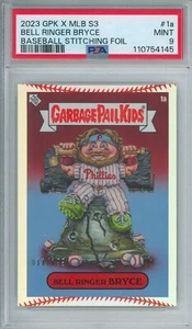 2023 Topps GPK X MLB secchio spazzatura bambini Bryce Harper FOIL STITCH 11/199 PSA 9 - Foto 1 di 2