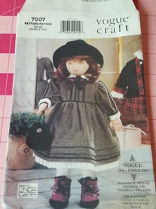 Vogue Craft Pattern 7007 Doll 18" and Dress Hat Bag Bloomers Boots Tights UNCUT - Picture 1 of 4