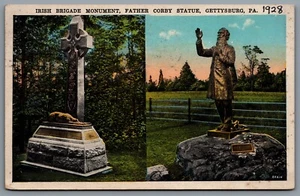 Postcard Gettysburg PA c1928 Irish Brigade Monument Father Corby Statue Cross - Picture 1 of 2