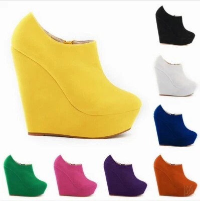 Women Wedge High Heel Ankle Boots Ladies Platform Suede Fabric Roman Solid Color - Image 1 of 4