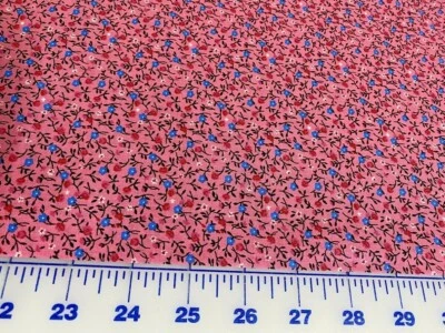 Country Calico Pink with dk pink & Blue flowers cotton Fabric per yard  - Image 1 of 2