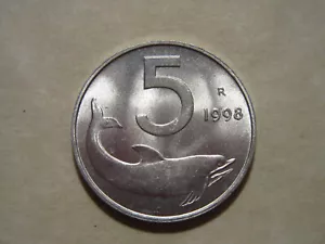 1998 Italy coin  DOLPHIN and RUDDER  km 92 super nice coins from bank rolls !!! - Picture 1 of 3