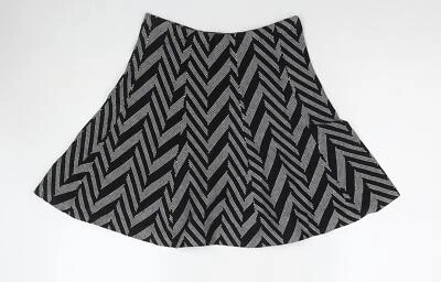 Oasis Womens Black Geometric Cotton Skater Skirt Size S - Image 1 of 4