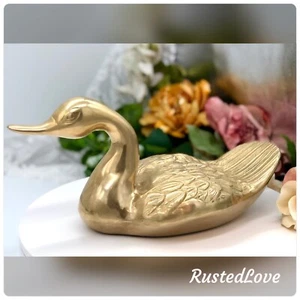 "Estatua de pato de colección figura de latón liso decoración de playa decoración de cabaña rústica decoración de 12" - Imagen 1 de 8