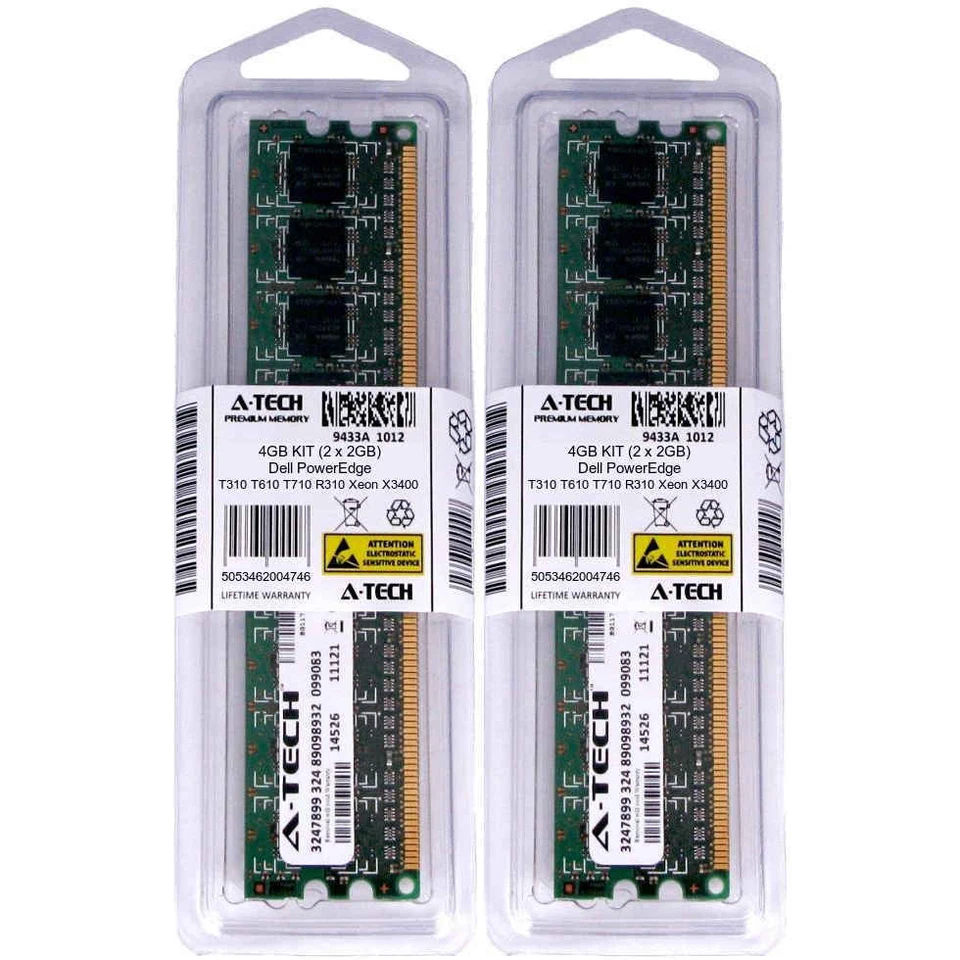 4GB KIT 2 x 2GB Dell PowerEdge T310 T610 T710 R310 Xeon X3400 Server Memory RAM - Image 1 of 1