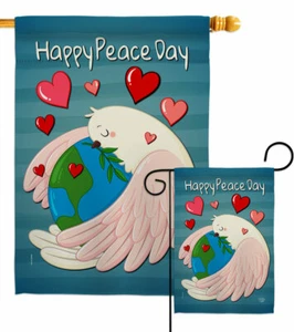 Happy Peace Day Garden Flag Inspirational Expression Gift Yard House Banner - Picture 1 of 17