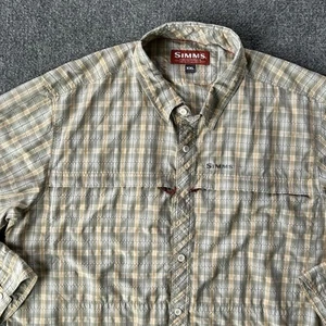 Simms Shirt Men XXL Tan Plaid Relaxed Fishing Long Sleeve Nylon Blend Light - Picture 1 of 10