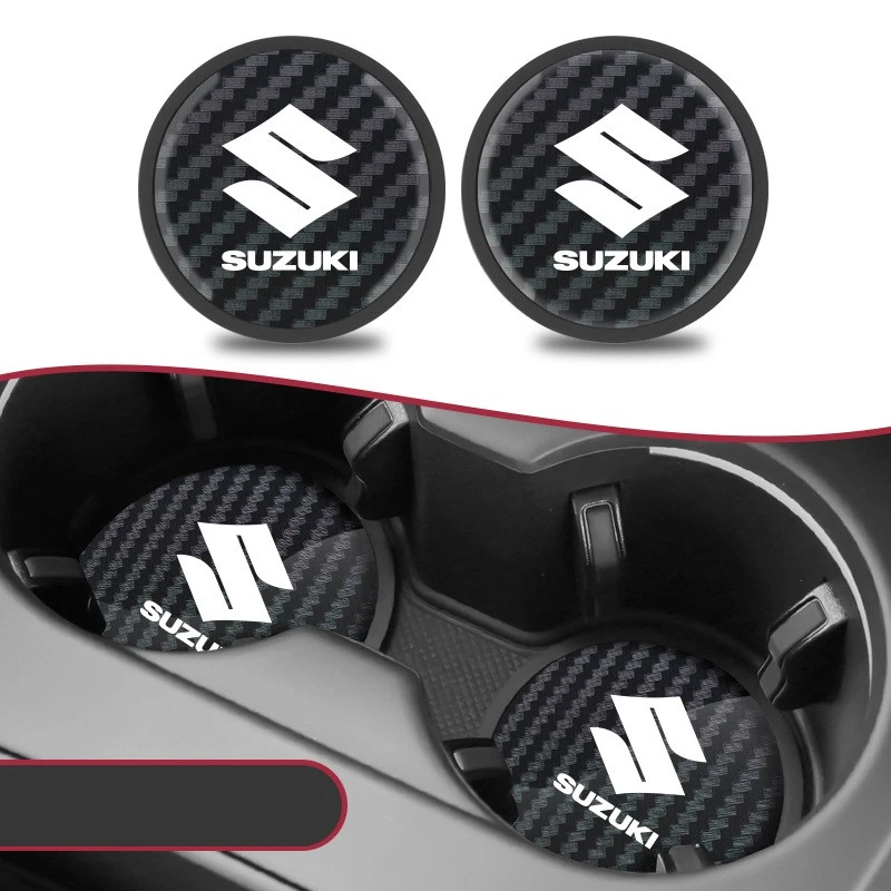 2PC Car Accessories Water Cup Holder Pad Coaster Carbon Fiber Rubber For Suzuki Foto 1 de 1