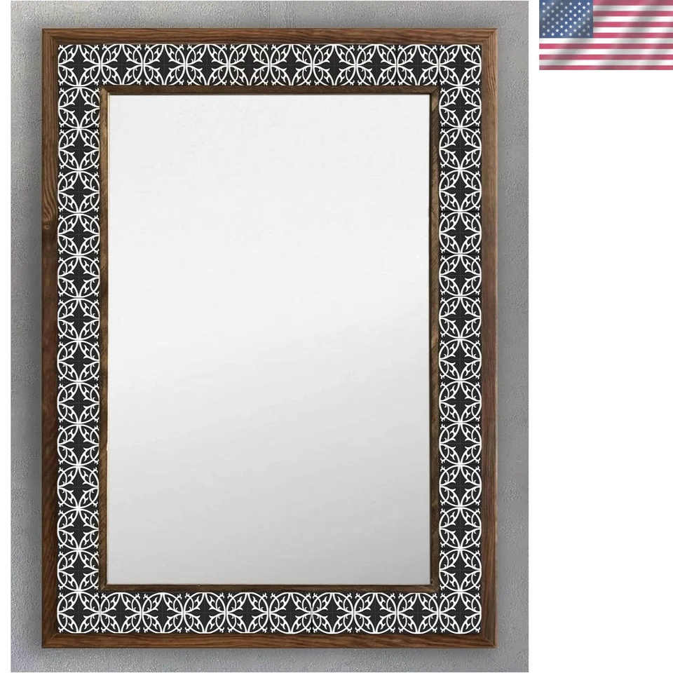 Elegant 53x73cm Wooden Framed Mosaic Mirror with Star Motifs - Multi-Color - Image 1 of 4