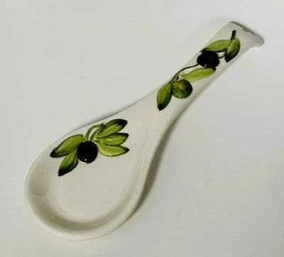 BASSANO POTTERY Spoon Rest OLIVE Relief Hand Painted MEDITERRANEAN TABLEWARE - Image 1 of 3