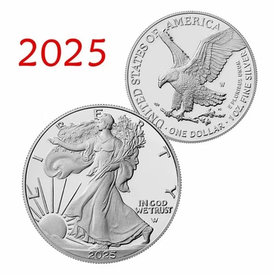 Moneda de 1 dólar American Eagle de plata fina 2025 de 1 oz .999 BU Foto 1 de 4