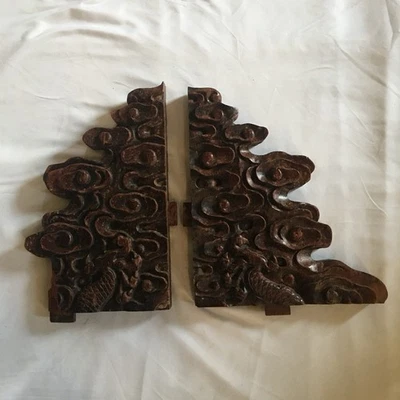 2 piezas de panel de palo de rosa tallado a mano chino de colección de los años 80 motivo de nube y dragón como está Foto 1 de 4