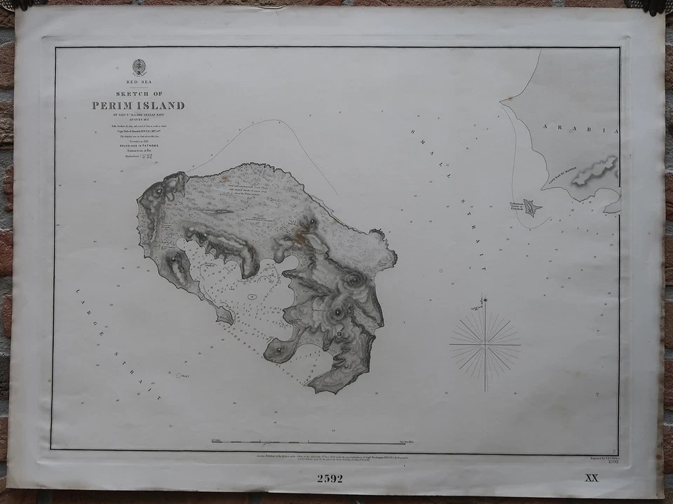 Impresión antigua-CARTA MARINA-MAR ROJO-YEMEN-ISLA PERIM-cordero-caminante-1858 Foto 1 de 2