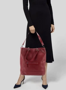 Longchamp Burgundy Leather Tote Bucket Handbag - Picture 1 of 23